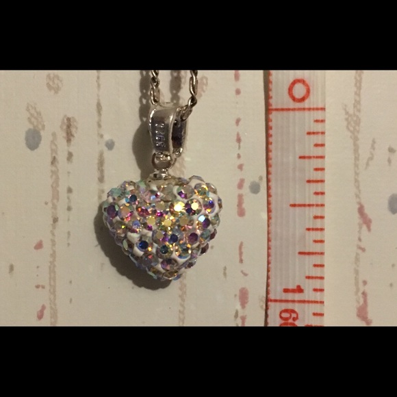 Heart pendant crystal rhinestone & silver - Picture 3 of 4